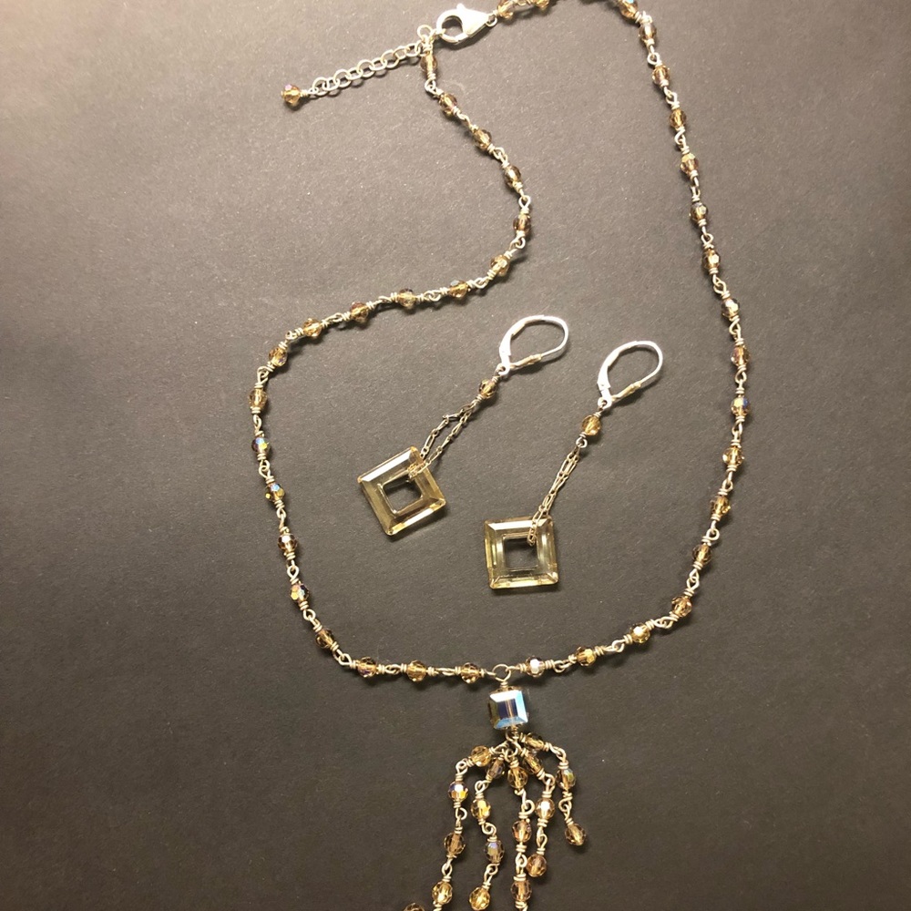 STERLING SILVER & crystal necklace & earrings set!